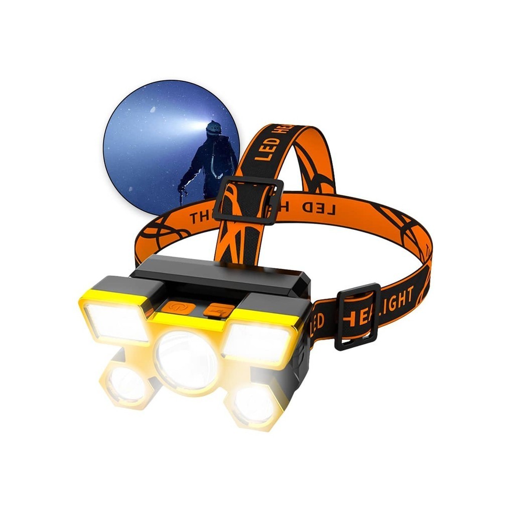 Lanterna De Cabeça 5 Leds Potentes Recarregável USB Holofote Camping Super Forte Exterior Esportes