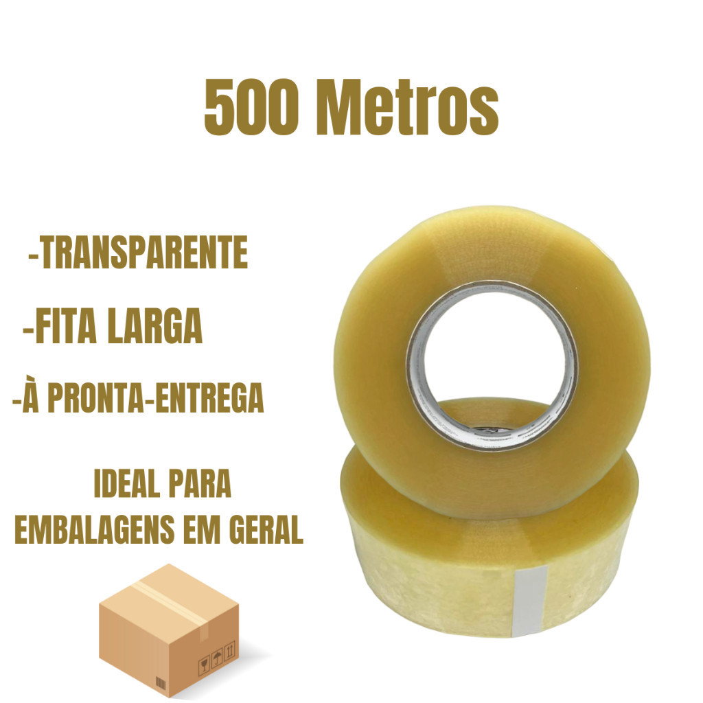 Fita Larga 500 metros Transparente Durex com Alta Aderência em Oferta na Shopee