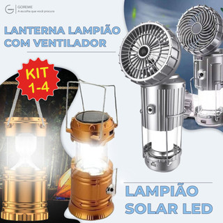 Kit 4 Lanterna Lampião com LED c/ Placa Solar embutida Recarregável usb e tomada Bivolt 2 Modelos em Oferta na Shopee