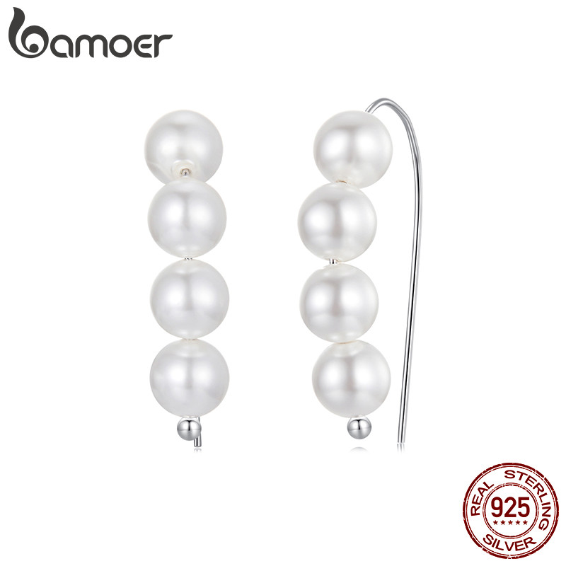 Bamoer 925 Sterling Sliver Brincos Pérola Design Joias Presentes Para Mulheres