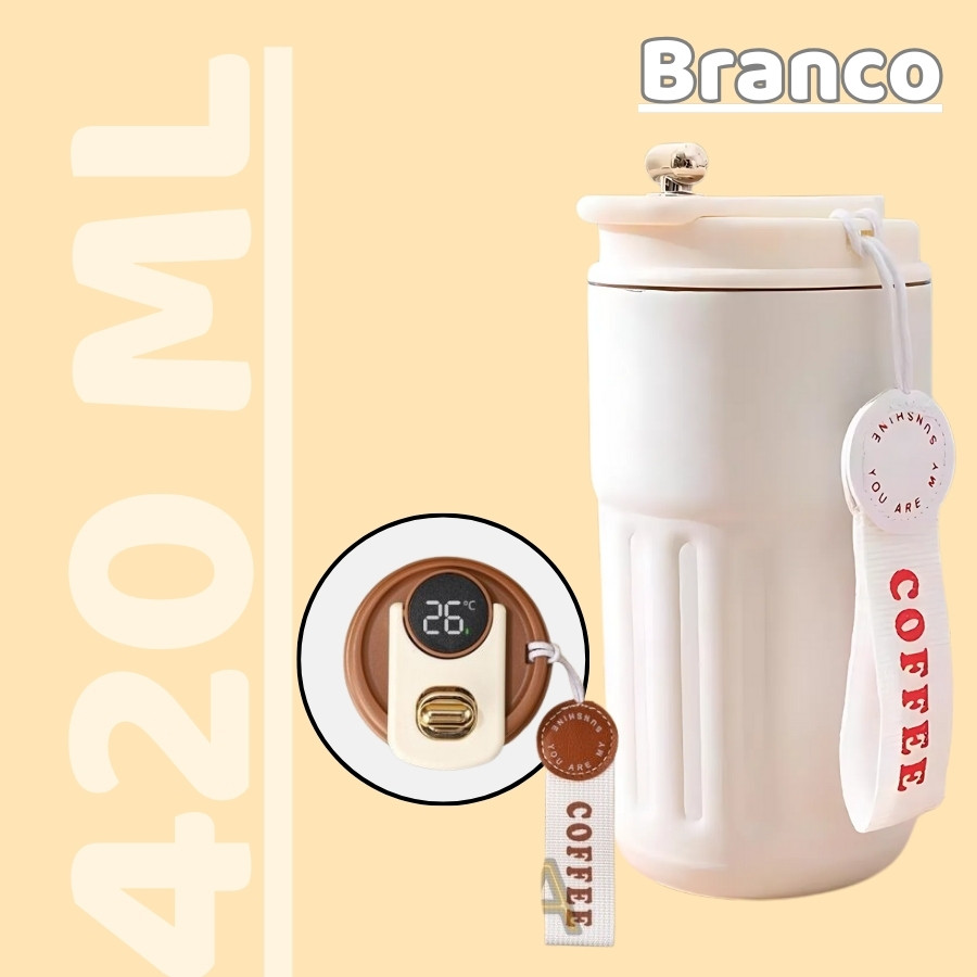 Copo Térmico Inteligente 420ml – Aço Inox com Display Digital LED e Sensor de Temperatura