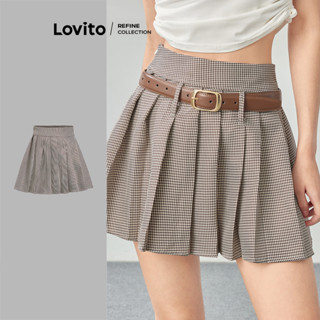 (Lovito Refine) Saias casuais com padrão xadrez para mulheres LR1AD025 em Oferta na Shopee
