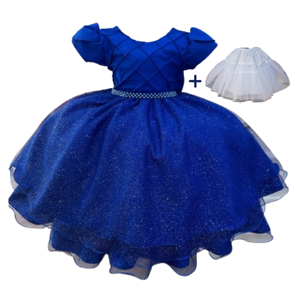 vestido de daminha azul royal com saiote de tule tamanho 1 ao 12 md 5073 em Oferta na Shopee