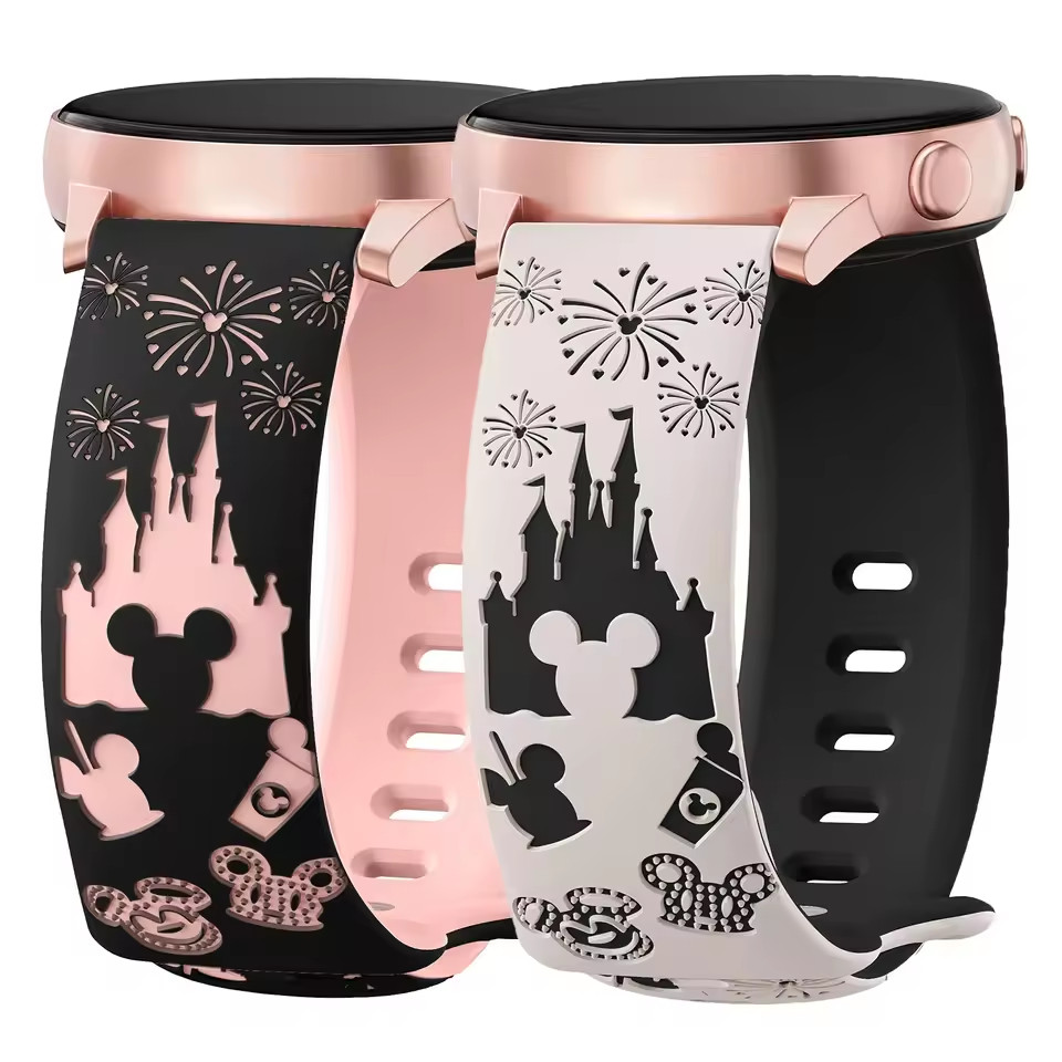 Pulseira Gravada Floral Castelo De 20mm Para Samsung Galaxy Watch 7 6 5 4 44mm Esportiva Fofa De Silicone Relógio 5 Pro/