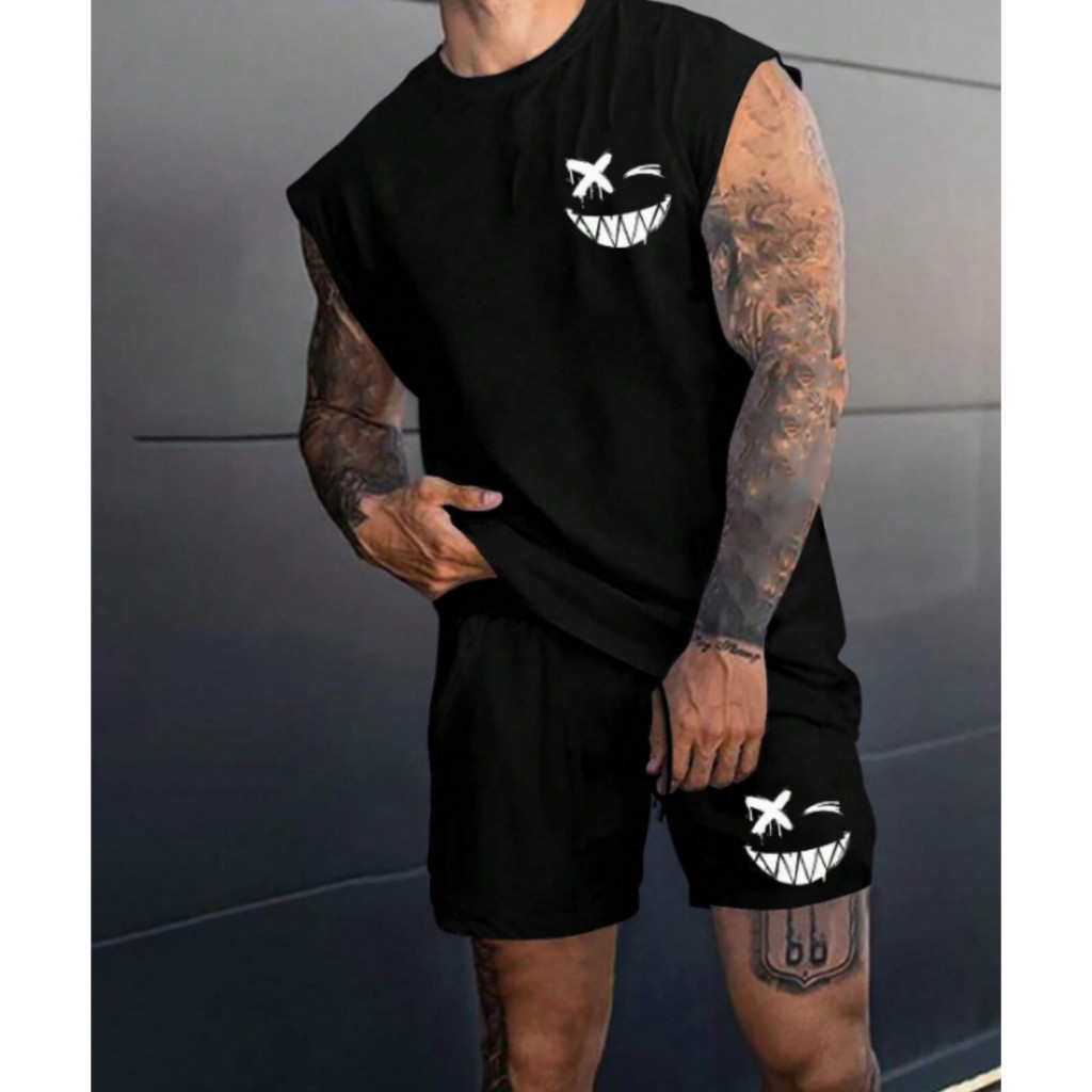 Camiseta Regata Oversized Masculina + Short Tactel Mauricinho Estilosa Carnaval Academia Praia