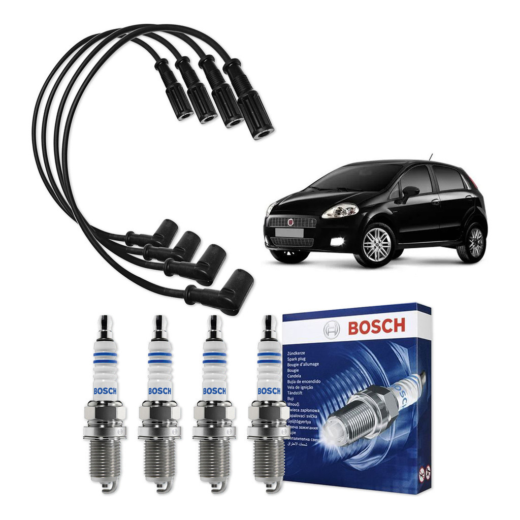Kit Cabo E Vela de Ignição Original Bosch Fiat Punto 1.4 8V Flex 2007 A 2010