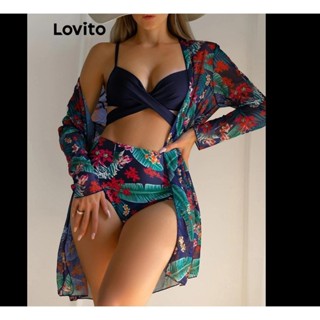 Lovito Conjuntos De Biquíni Sexy Tropical Cruzado Para Mulheres LNL42134