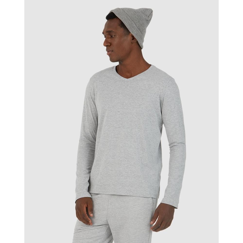 Camiseta Básica Masculina Decote V Manga Longa  Em Algodão em Oferta na Shopee