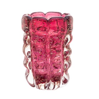 Vaso Lyor Italy de Vidro Rosa e Dourado 12cm x 17cm