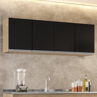 Armário Aéreo 160cm 4 Portas Nevada Castanho/Preto - Lumil Móveis em Oferta na Shopee