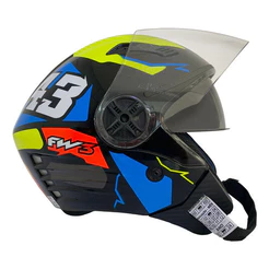 CAPACETE FW3 MOTO X OPEN UP 43 AMARELO E AZUL TAMANHO 56