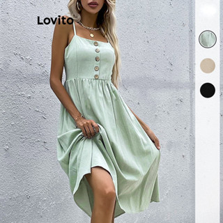 Lovito Vestido Casual Simples Com Botões Para Mulheres LNL35065 (Damasco/Verde Menta/Preto)