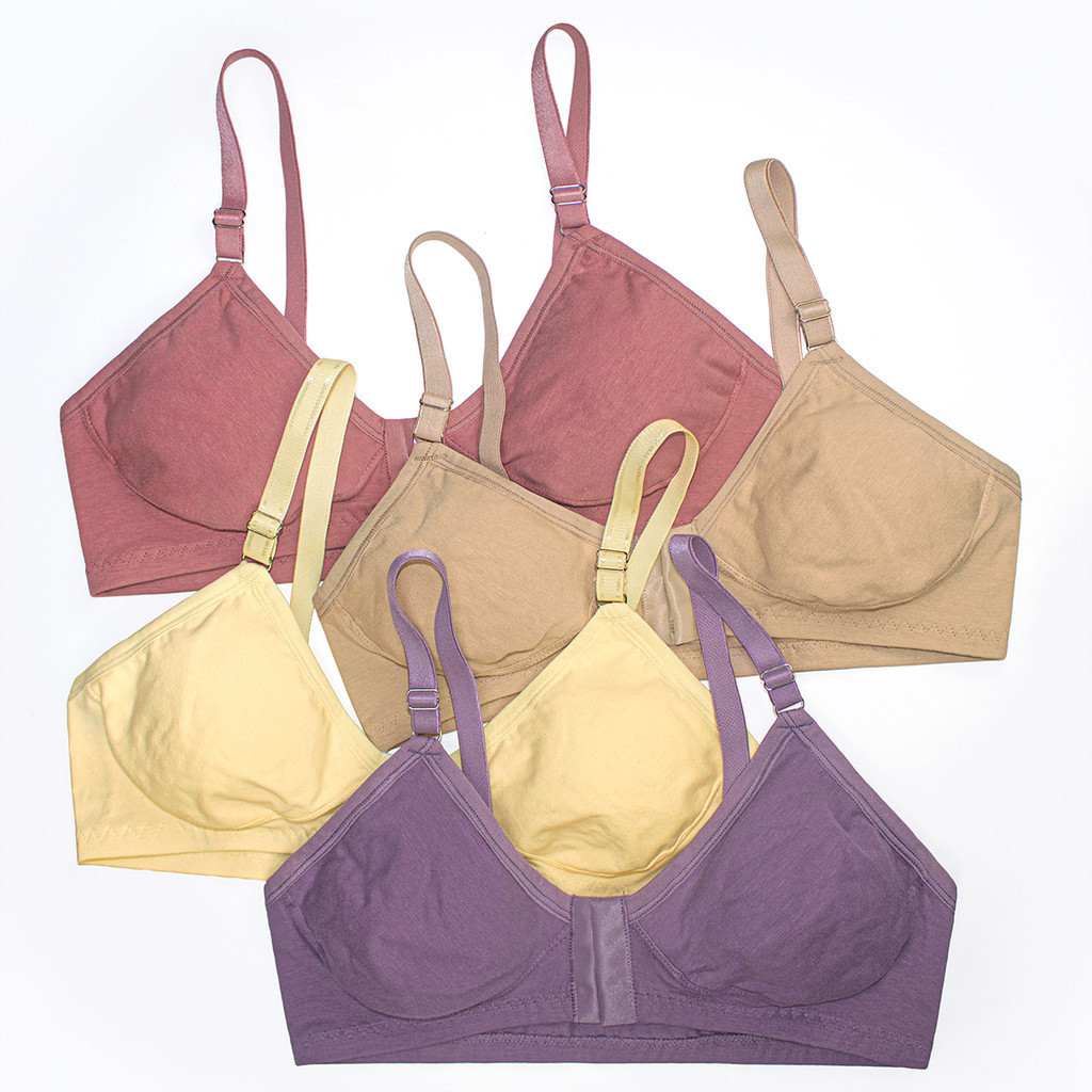 Kit 4 Sutiã Com Fecho Frontal De Algodão Confortável Alça Fina Sem Aro