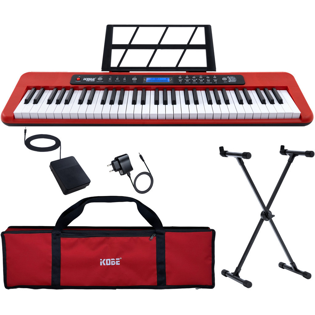 Kit Teclado Musical Kobe KB-300 5/8 61 Teclas Sensitivas ao Toque com Pedal Sustain Capa e Estante