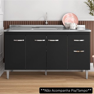Balcão Gabinete Para Pia Sem Tampo 150cm 4 Portas e 1 Gaveta Gabriela Preto - AJL Móveis em Oferta na Shopee