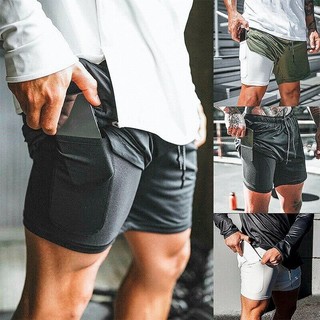Kit Bermuda Masculina Academia 2 em 1 Cueca embutida de Microfibra Suporte para Celular e Cordão de Ajuste - 3 Unidades