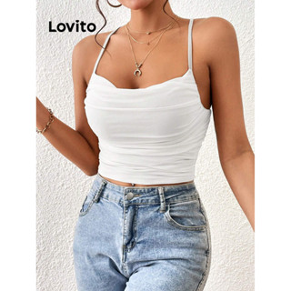 Lovito Casual Blusa Feminina Lisa Plissada Cruzada LBL08284