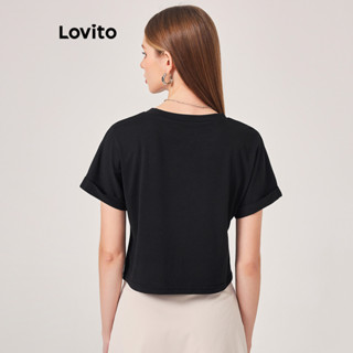Lovito Casual Camiseta Feminina Lisa Básica L71ED024 (Preto)