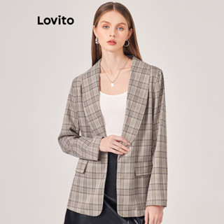 Lovito Casual Blazer Feminino com Estampa Gingham L71ED251 (Multicor)
