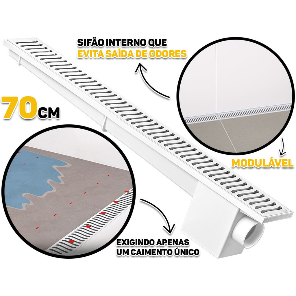 Ralo Linear Modulável Sifonado Para Banheiro Sacada Lavanderia 70cm Herc