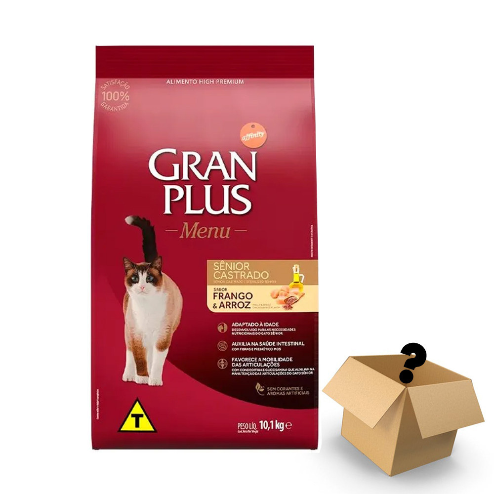 Ração Gran Plus Gatos Castrados Sênior Frango e Arroz 10,1kg + Surpresa em Oferta na Shopee