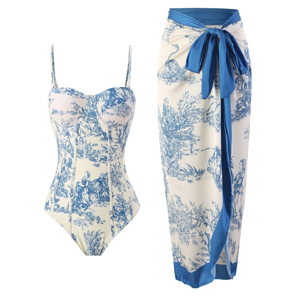 Novo Estilo Europeu Americano Fato de banho de uma peça Skinny Slimmer Fato de banho de uma peça Skinny Slimmer Look Retro Laced-Up Sunscreen Long Skirt Two