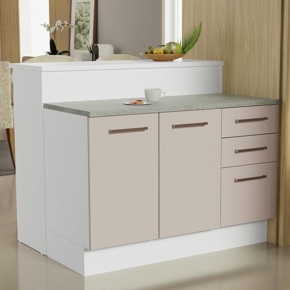 Ilha de Cozinha com Bancada e Balcão 120 cm Branco/Crema Agata Madesa em Oferta na Shopee