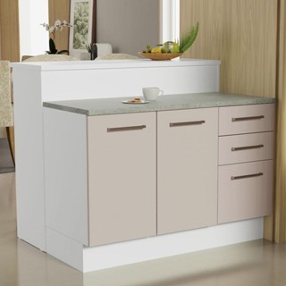 Ilha de Cozinha com Bancada e Balcão 120 cm Branco/Crema Agata Madesa em Oferta na Shopee