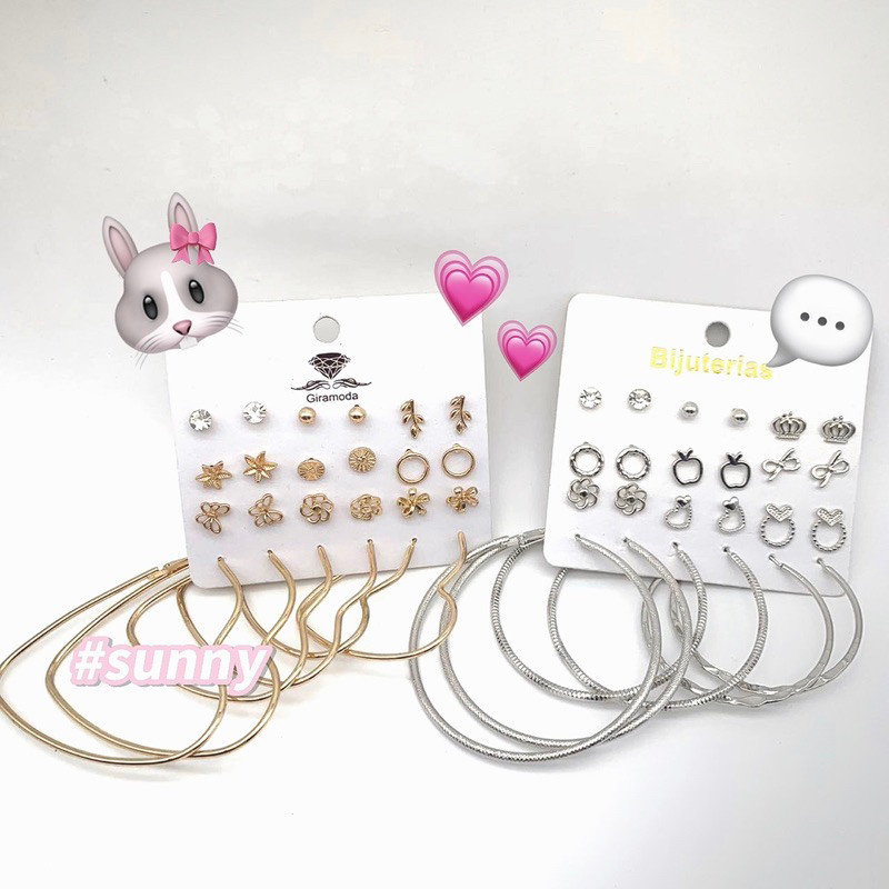 Kit 12 pares de brincos com argolas prata e dourada em Oferta na Shopee
