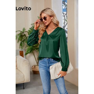 Lovito Blusa feminina elegante de cetim liso LNL51211
