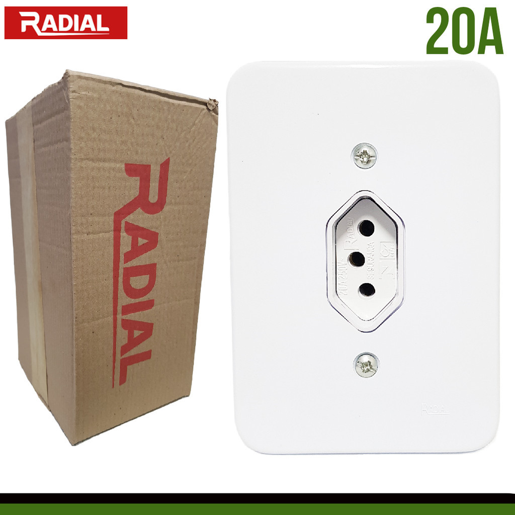 Caixa 20un Tomada 20A Simples Completa 110V-220V Radial