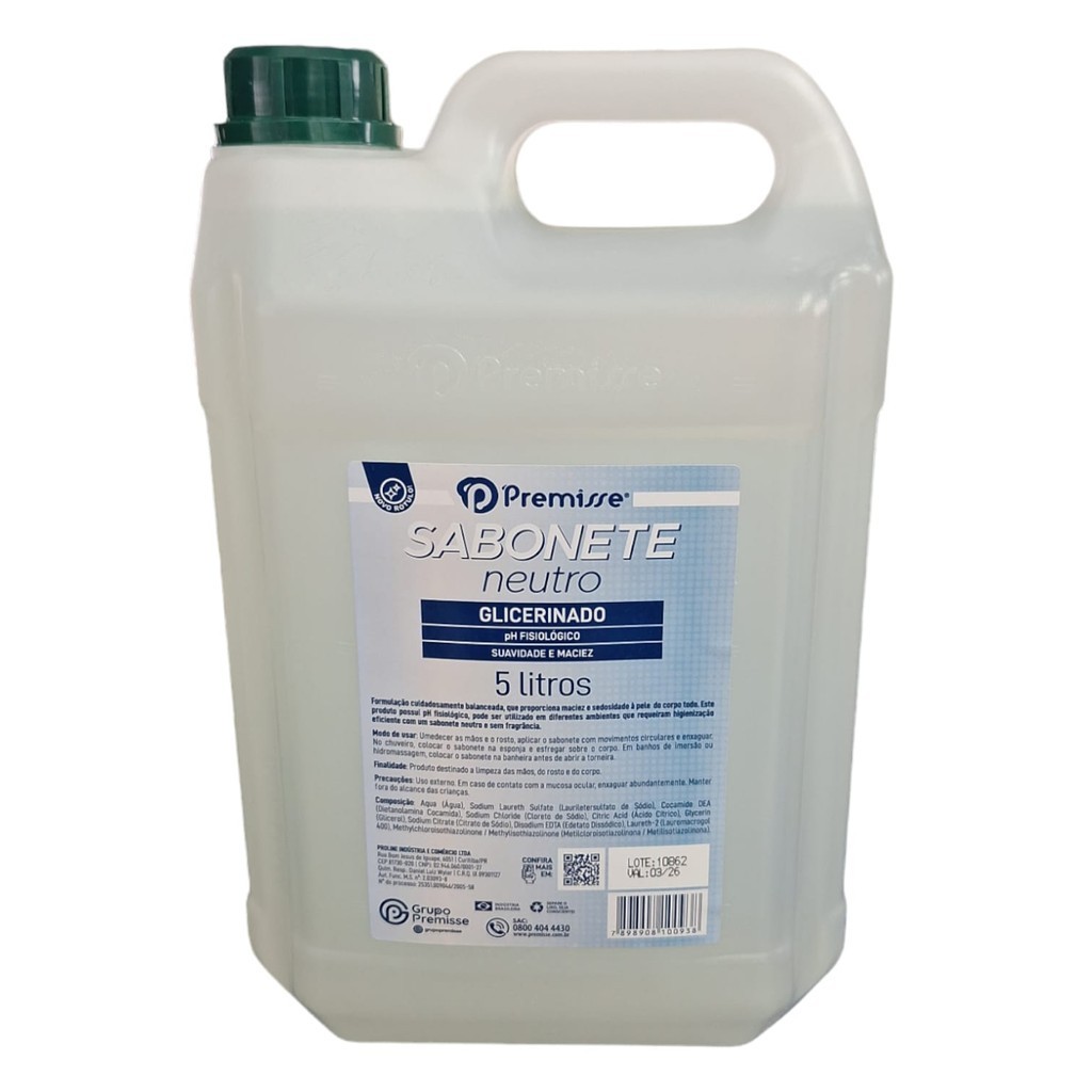 SABONETE LIQUIDO NEUTRO SEM FRAGÂNCIA GLICERINADO 5L