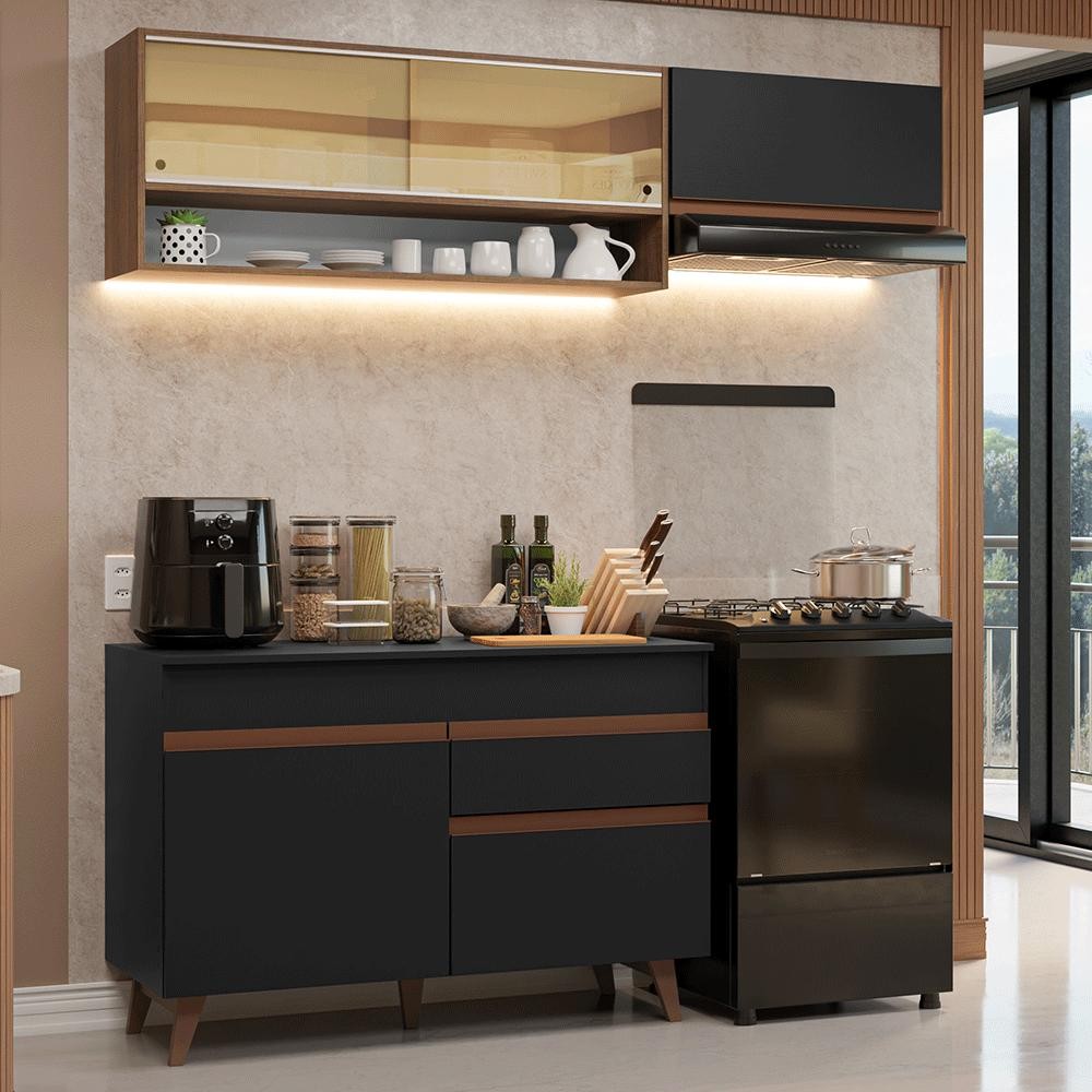 Armário de Cozinha Compacta 190cm Preto/Rustic Reims Madesa 06 - Home & Living