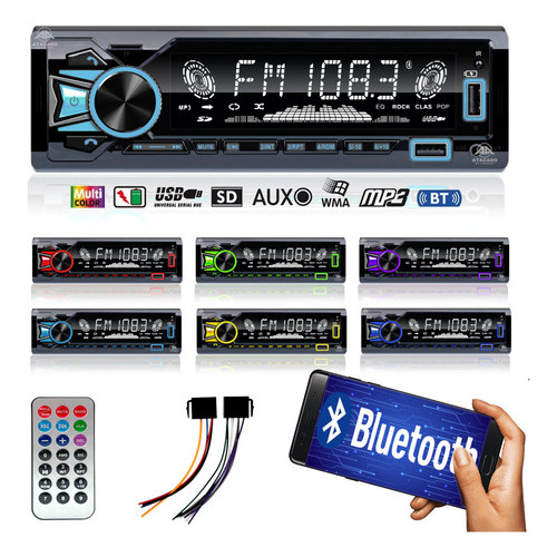 Radio Automotivo Bluetooth entradas USB SD Aux. Aparelho de Som potente MP3 para carro