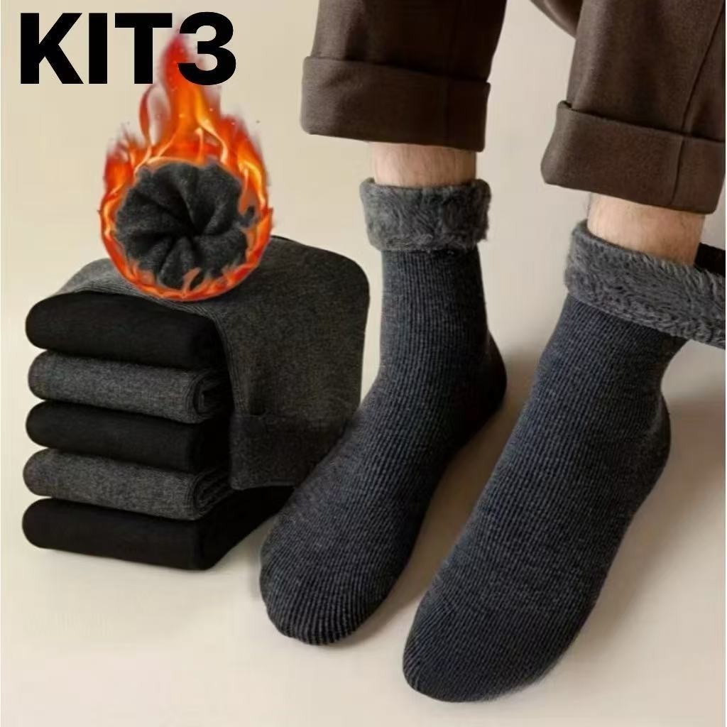Kit 3 Pares Meias Grossas de Lã Térmicas