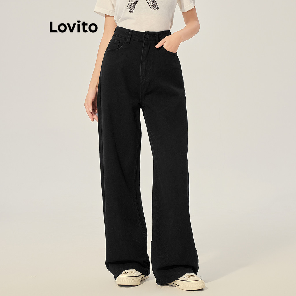 Lovito Jeans casual com padrão simples para mulheres L117AD573 - Women Clothes