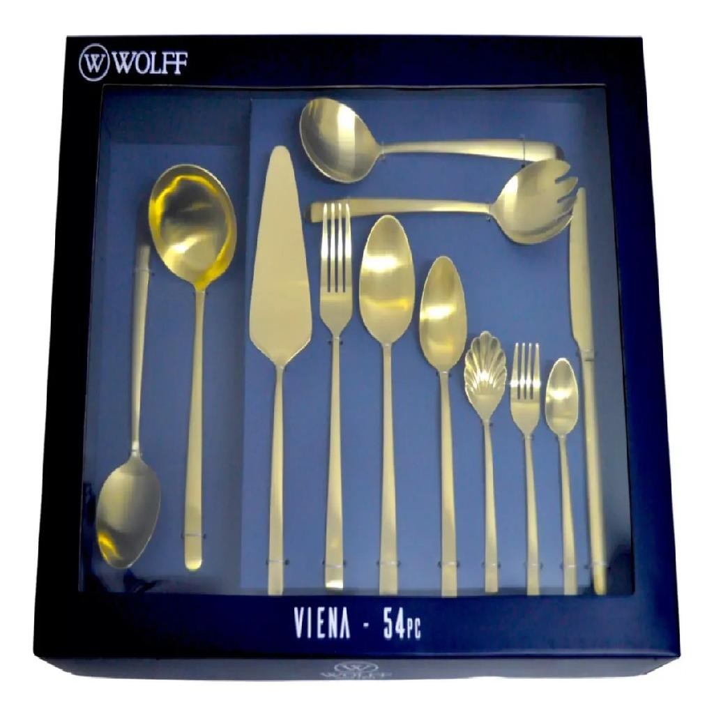 Faqueiro Wolff Viena 54 Peças De Aço Inox CHAMPANHE DOURADO