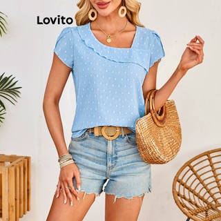 Lovito Blusa casual lisa assimétrica de camada dupla para mulheres LBL21097 em Oferta na Shopee