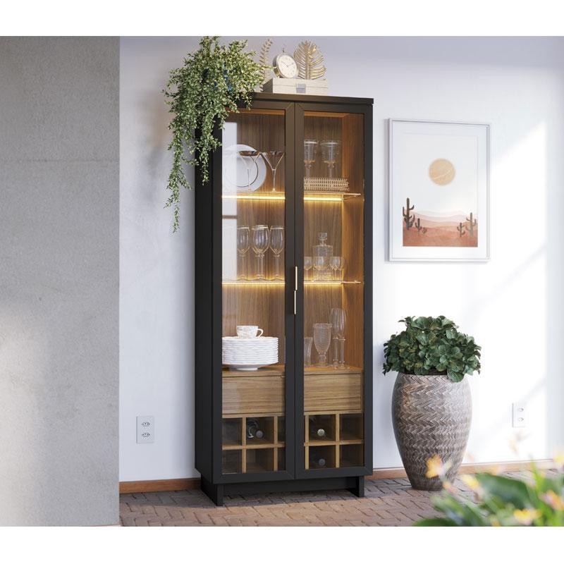 Cristaleira Ambiente Guanabara Preto Acetinado Noce Milano – Colibri