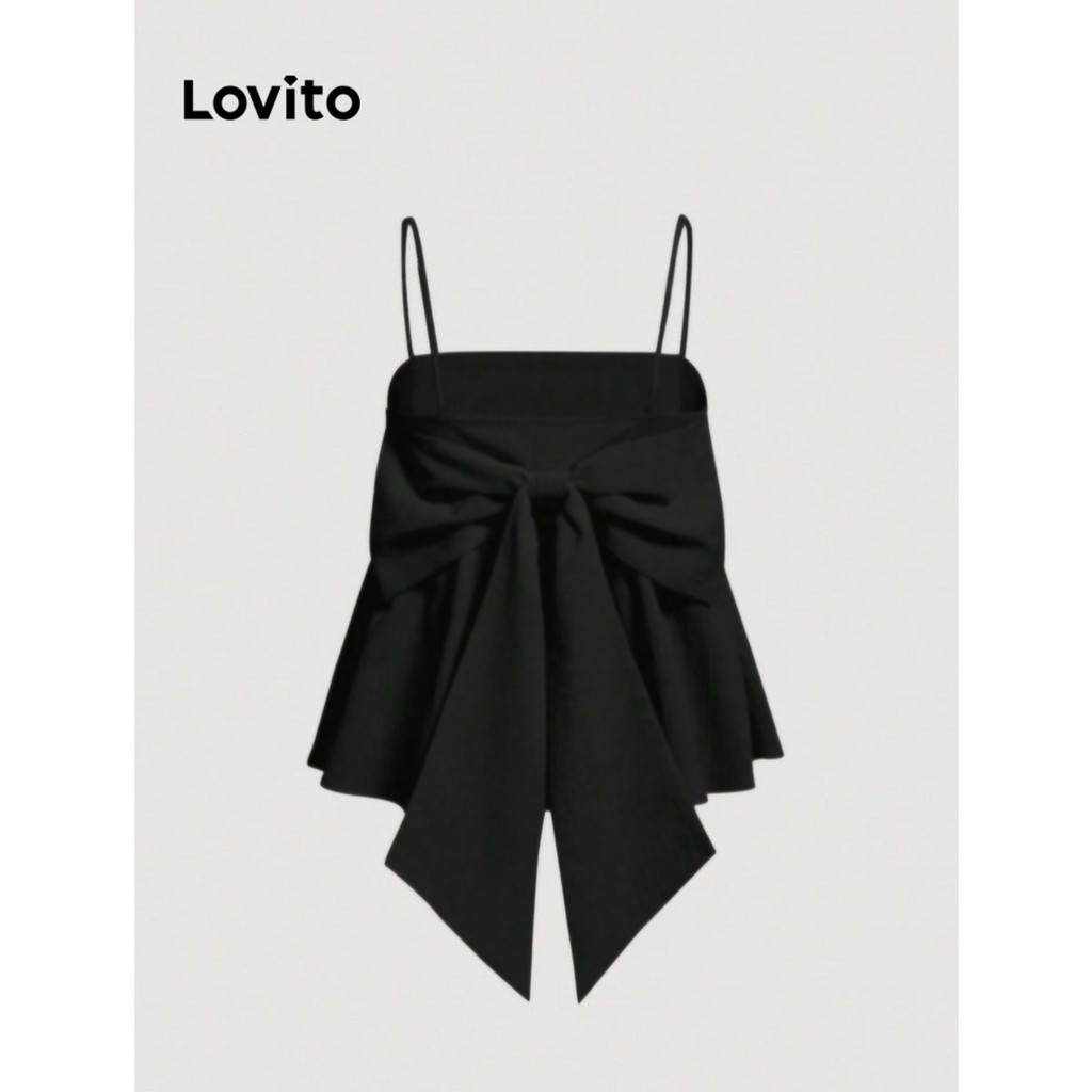 (Trendy) Lovito Regata Fofa Com Laço Liso Nas Costas Para Mulheres LNE54602 - Women Clothes