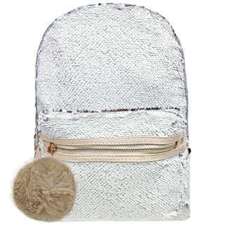 Mochila Paetê 2 em 1 Grande - Branca e Prata