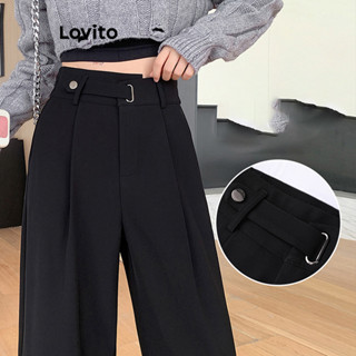 Lovito Calças Drapeadas Casuais Com Bolso Liso Para Mulheres L76AD099