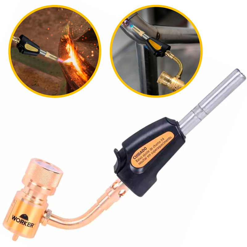 Maçarico Portátil WORKER Ignição Automática 12.300 BTUs p/ Gás Mapp Map Pro ou Propano