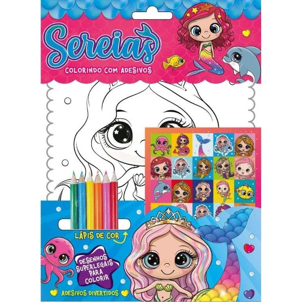 Sereias Colorindo com Adesivos em Oferta na Shopee