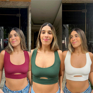 Kit 3 Tops Fenda Rib Básica