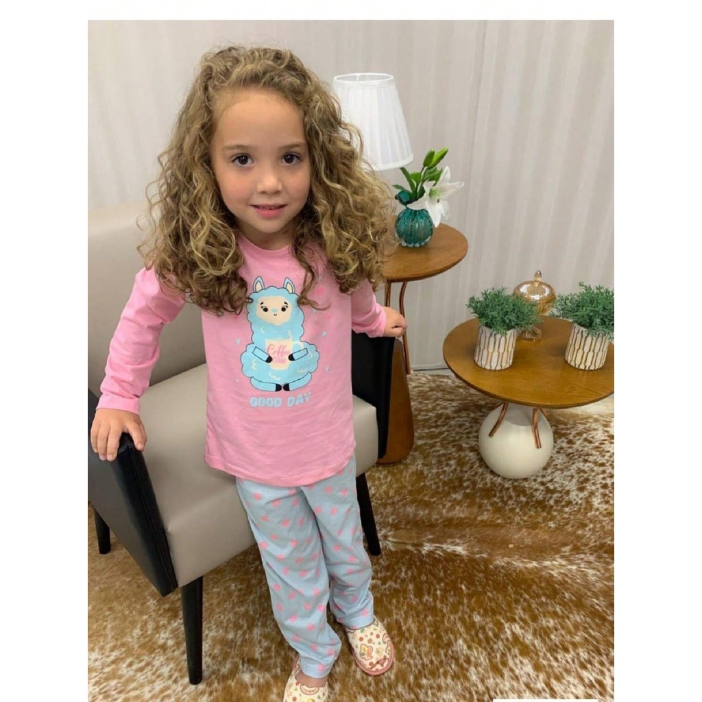 Pijama Infantil Feminino Estampado Manga Longa  Roupa De Dormir Criança Conforto 100% Algodão