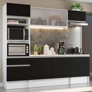 Cozinha Completa Madesa Topazio com Armário, Balcão e Tampo - Branco/Preto em Oferta na Shopee