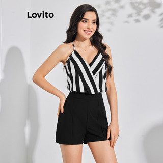 Lovito Conjuntos Elegantes De Shorts Geométricos Cruzados Com Estrutura Cruzada Para Mulheres LBL08094
