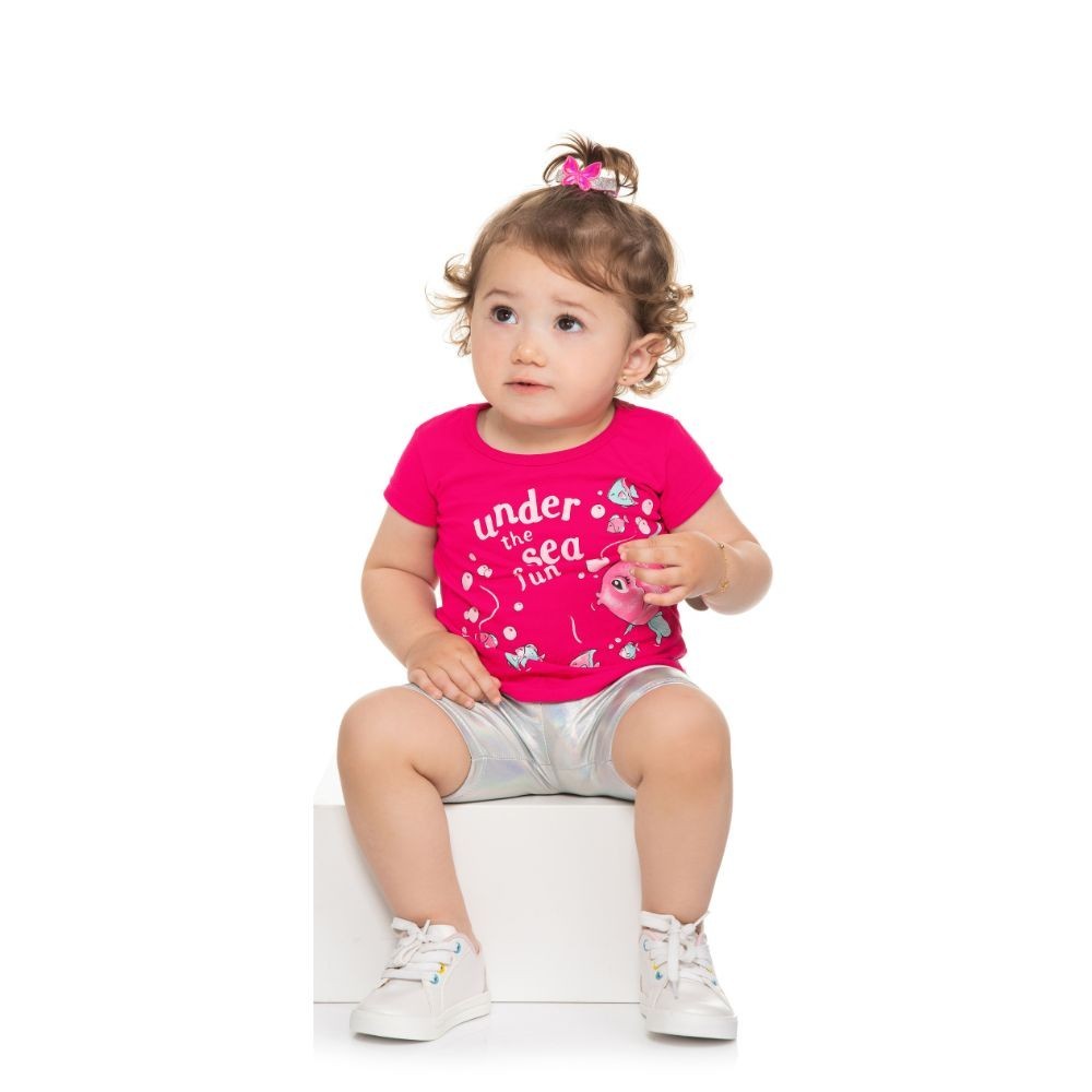 Conjuto Feminino Infantil Blusa Cotton Ciclista Holografico