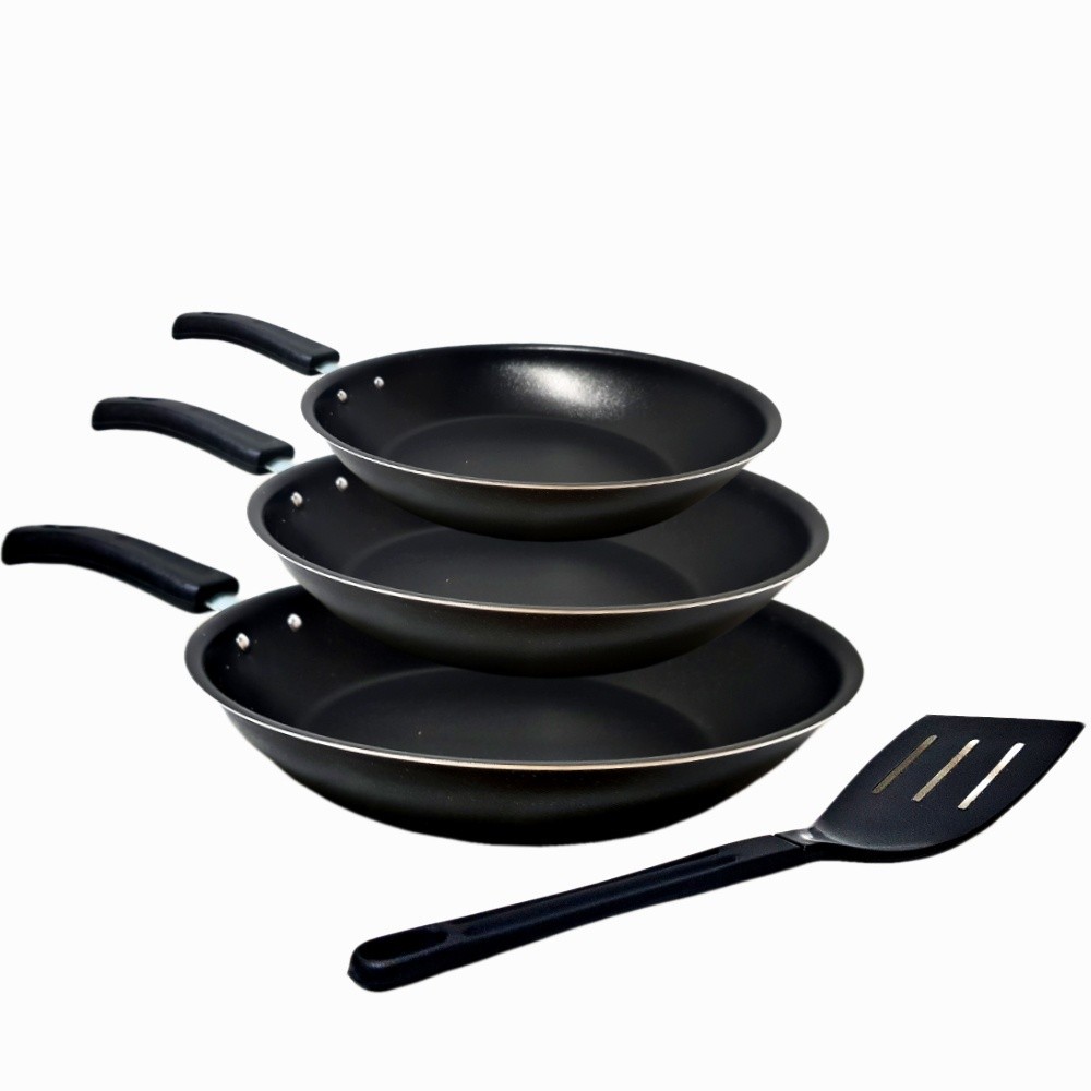 Jogo Frigideira Antiaderente Color 16cm 18cm 22cm + Espátula Nylon Cozinha Casa Restaurante Qualidade Resistência